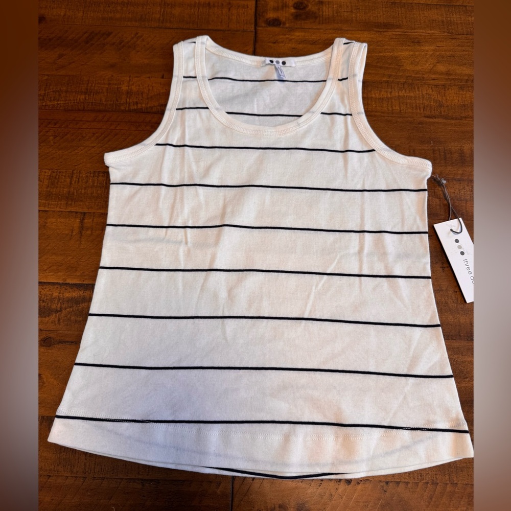 THREE DOTS women's striped tank in white and‎ navy nwt